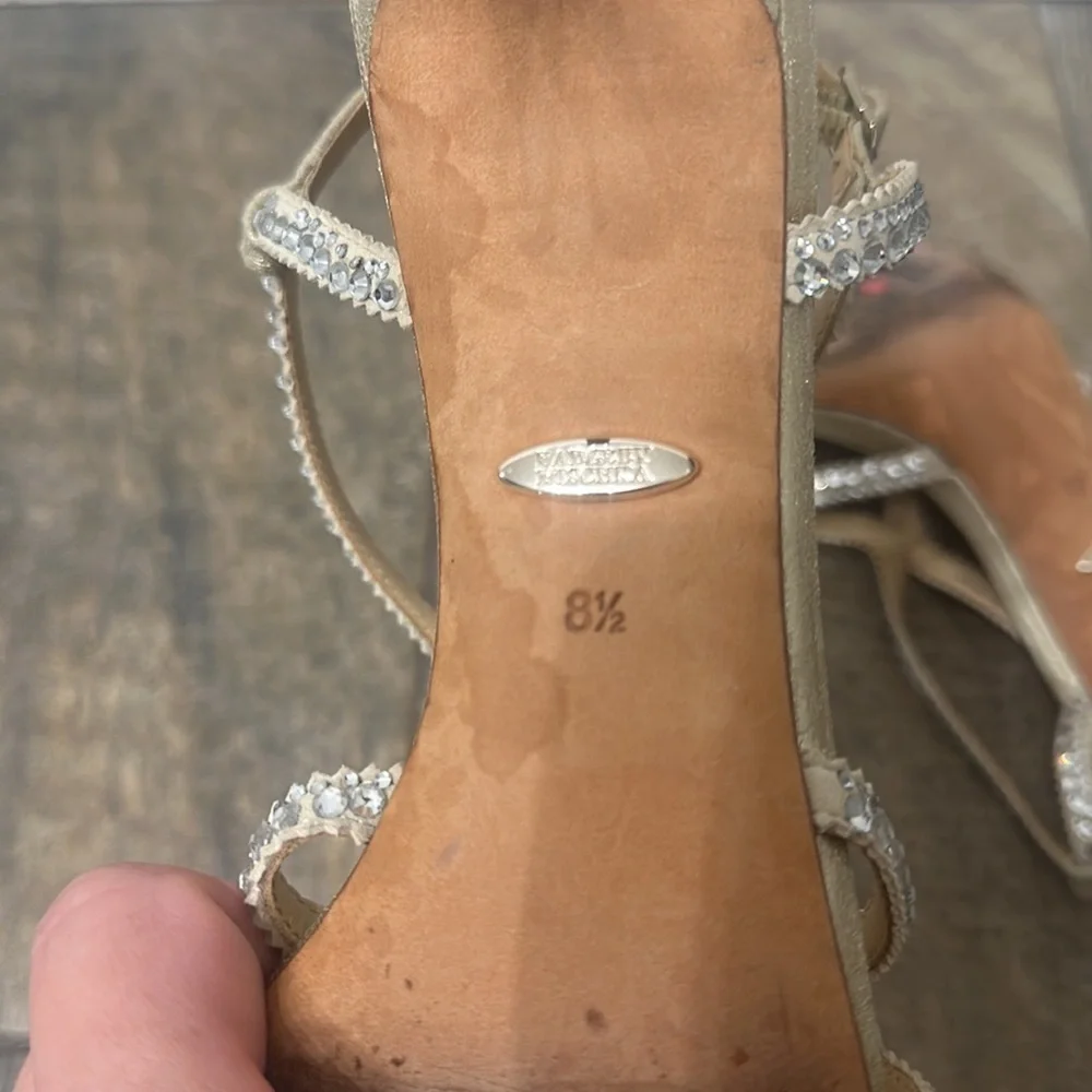 Badgley Mischka suede crystal embellishments sling backs size 8.5.